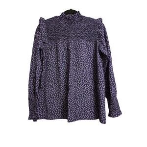 Barbour Midhurst Top Floral Ditsy Print Smocked Ruffle Lyocell Long Sleeve 8 New